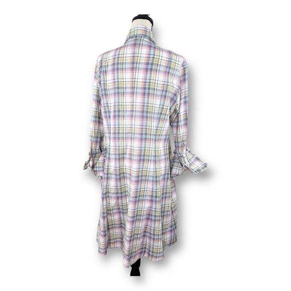 Bell by Alicia Bell Cotton Summer Plaid Shirtdress w/Ruffle Fold-over Cuffs 14 - Picture 13 of 13